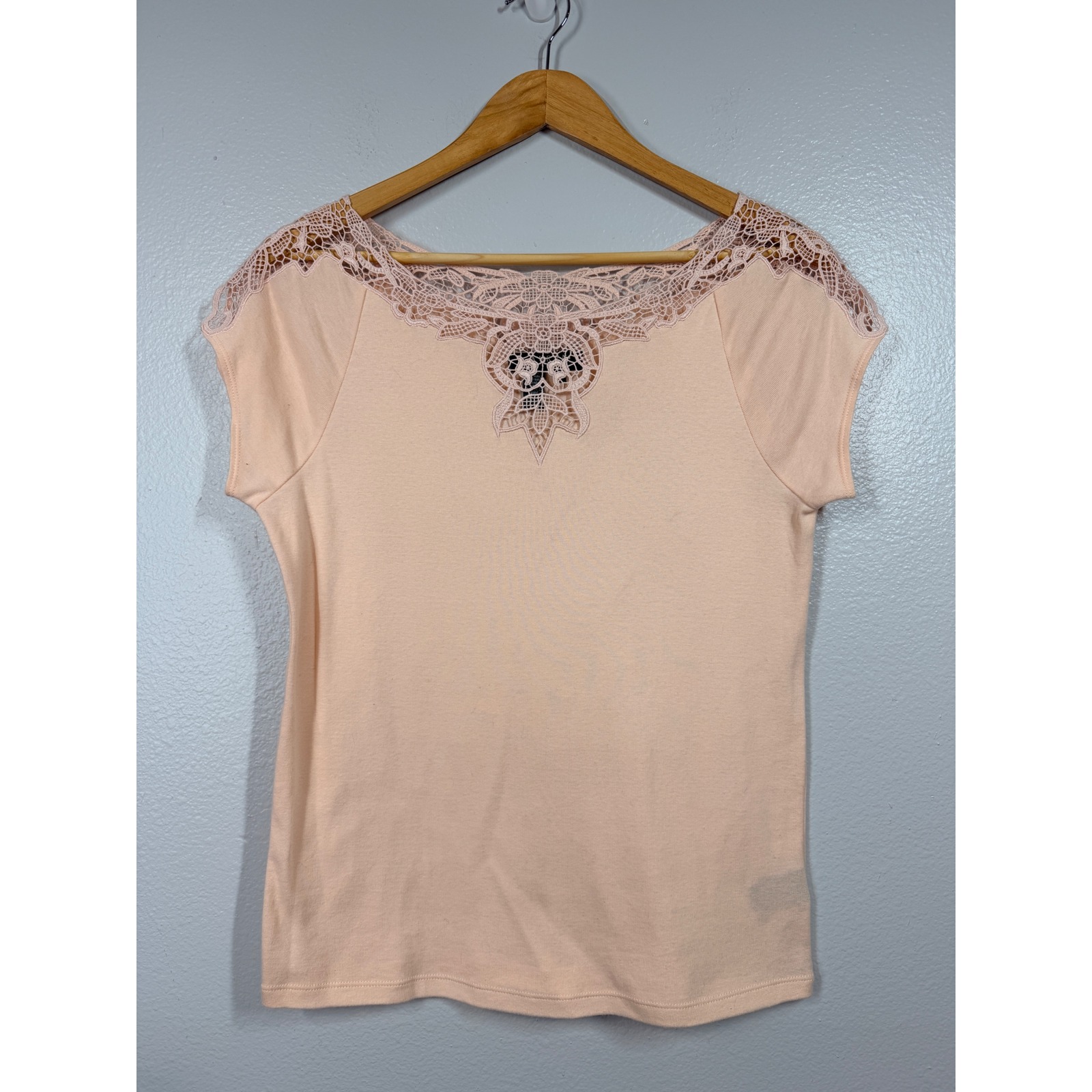 Lauren Ralph Lauren Lace Trim Top Women's M Peach Pink Cotton Crochet Soft Girl